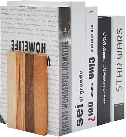 Pandapark Wood Decorative Bookends,Non-Skid Bookend for Shelves,Heavy Duty Bookends,Book Stand for Books/CDs,1 Pair