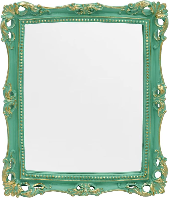 Funerom Vintage 11 x 9.5 inch Decorative Mirror, Wall Mounted & Tabletop Makeup Mirror ，Square (Light Green)