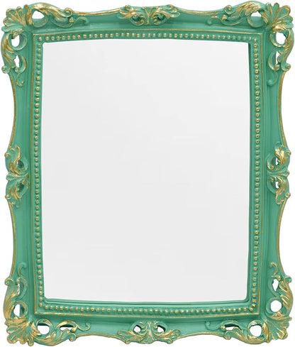 Funerom Vintage 11 x 9.5 inch Decorative Mirror, Wall Mounted & Tabletop Makeup Mirror ，Square (Light Green)