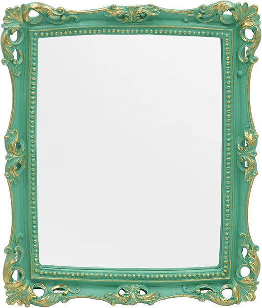Funerom Vintage 11 x 9.5 inch Decorative Mirror, Wall Mounted & Tabletop Makeup Mirror ，Square (Light Green)