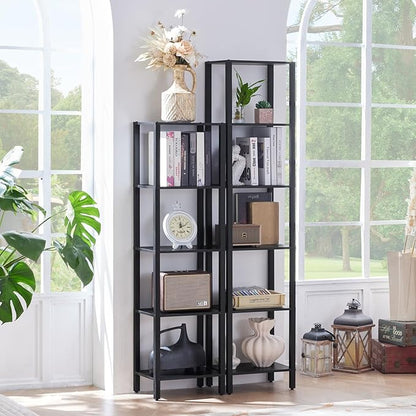 66in Tall Bookshelf 6-Tier Small Narrow Bookcase, Skinny Book Shelf for Small Space, Farmhouse Slim Shelf with Storage, Wood Freestanding Display Thin Bookshelves for Living Room, Office, Black