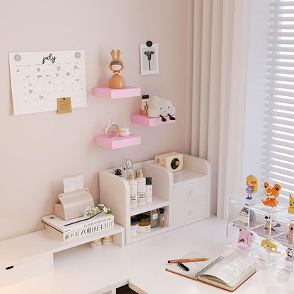 Small Pink Floating Shelves for Wall - 6 Inch Mini Square Shelves for Bedroom, Living Room, Bathroom, Kitchen, Office Decor Set of 3