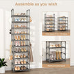 VTRIN 10 Tiers Tall Shoe Rack Holds 20-25 Pairs of Shoes Sturdy Vertical Shoe Organizer with 18pcs Hooks Stackable Narrow Shoe Rack for Closet, Entryway Grey