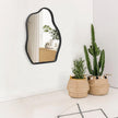 Wall Mirror Irregular Wavy Mirror Modern Wood Frame Mirror Unique Shape Asymmetrical Wall Vanity Artistic Mirror Decor for Living Room Bedroom Bathroom Entryway Hallway Black Large