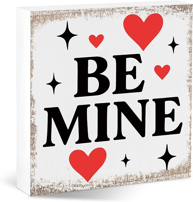 Valentines Desk Decor, Valentine's Day Home Office Table Sign for Wife Daughter from Dad Husband, Valentine Gifts Decorations for Porch Tiered Tray Shelf Party, Be Mine