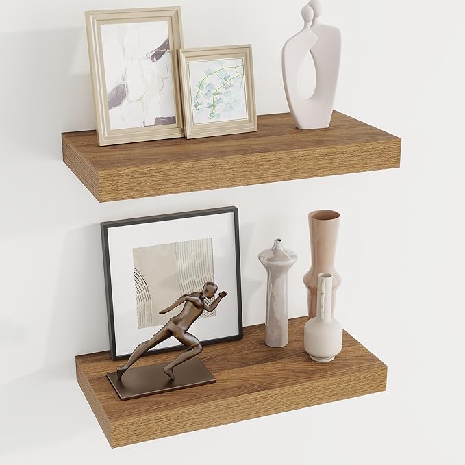 Dreamland 16 Inches Floating Shelves for Wall,6.7 Inch Deep Floating Shelves Set of 2, Large Display & Storage Shelf, Wall Shelf for Bathroom Bedroom Living Room Kitchen Office,Walnut