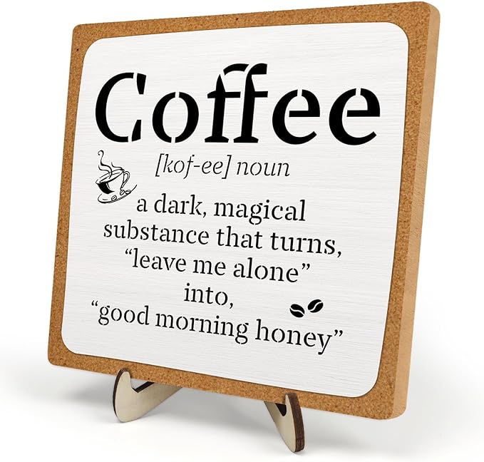 Funny Coffee Bar Decor – Rustic Wooden Sign for Coffee Station or Shelf, CoffeeShop Plaque, Funny Java Bar Decor for Home Cafe or Kitchen Counter 5.9x5.9inch