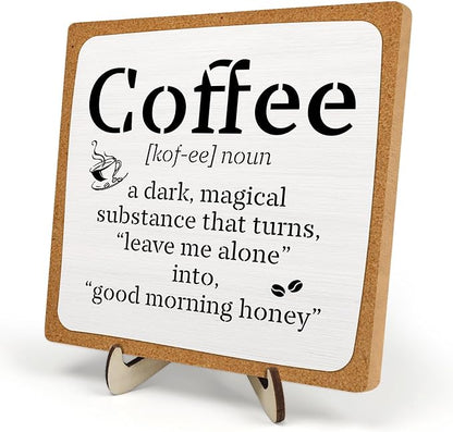 Funny Coffee Bar Decor – Rustic Wooden Sign for Coffee Station or Shelf, CoffeeShop Plaque, Funny Java Bar Decor for Home Cafe or Kitchen Counter 5.9x5.9inch