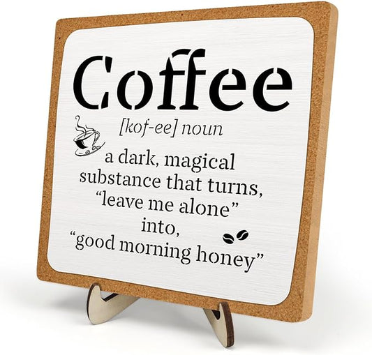 Funny Coffee Bar Decor – Rustic Wooden Sign for Coffee Station or Shelf, CoffeeShop Plaque, Funny Java Bar Decor for Home Cafe or Kitchen Counter 5.9x5.9inch