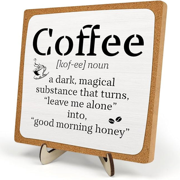 Funny Coffee Bar Decor – Rustic Wooden Sign for Coffee Station or Shelf, CoffeeShop Plaque, Funny Java Bar Decor for Home Cafe or Kitchen Counter 5.9x5.9inch