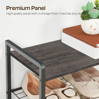 10-Tier Narrow Shoe Rack, Tall Shoe Rack for 10-20 Pairs, Slim Shoe Storage Organizer with Wooden Top, Space Saving, Metal Frame, for Entryway, Charcoal and Black SS68BC