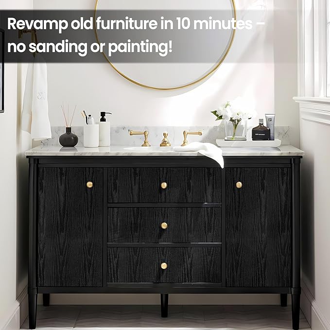 COSNIGHT Black Peel and Stick Wallpaper, Wood Grain Contact Paper Self Adhesive 15.7'' x 196'' Vinyl Wrap, Removable Wall Paper for Kitchen Countertop, Cabinet, Drawer, Shelf Liner