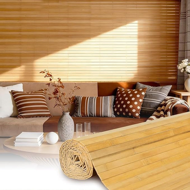 Natural Bamboo Wall Panel for Interior Wall Decor, Pole Wrap Wainscoting Wall Cladding Panel for Kitchen Island, Bedroom, Living Room, Office, Light-Carbonized (12" * 96")