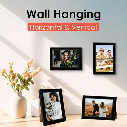 FIXSMITH 4x6 Picture Frame, Black Photo Frames with HD Plexiglass for Wall Hanging or Tabletop Display, 2 Pack