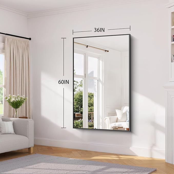 Koonmi Black Framed Bathroom Mirror - Shatterproof 36