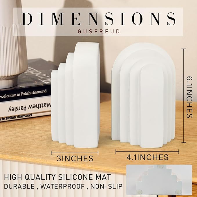 Book Ends for Heavy Books, Resin Decorative bookends, Heavy Duty Book end for Shelves, Book Stopper for Shelves, Modern Home Decor Aesthetic Book Ends, Layered Arch Design Set of 2(Cream White)