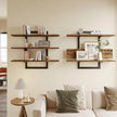 Bestier Floating Shelves for Wall, 32 inch Kitchen Shelves Wall Mounted, 3 Tier Coffee Bar Shelf with Foldable Brackets, Industrial Display Shelf for Bathroom, Living Room, Rustic Brown