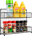 MyGift Spice Rack Wall Mount, Counter 2 Tier Spice Rack, over the Stove Seasoning Jar Storage Organizer, Black Metal Wire, Kitchen Farmhouse Style