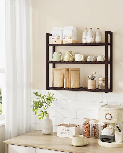 SONGMICS Bamboo Bathroom Shelf, 3-Tier Adjustable Plants Rack, Wall-Mounted or Stand, in The Living Room, Balcony, Kitchen, 5.9 x 23.6 x 21.3 Inches, Brown