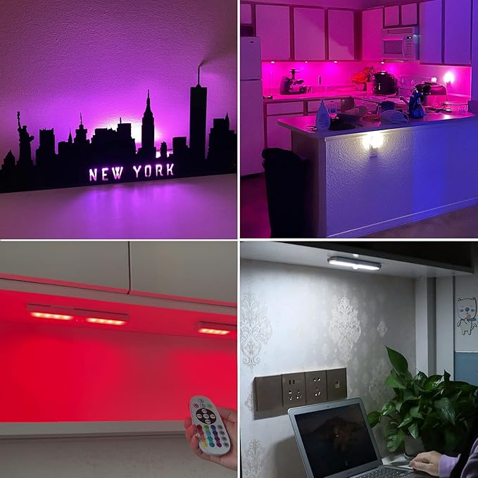 SZOKLED Under Cabinet Lighting Rechargeable 48-LED Wireless Under Cabinet Lights Remote, Kitchen Counter Lights Closet Lights RGB Perfect for Indoor Pantry Display Shelf 15 Color Changing(6 Packs)