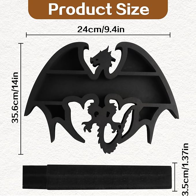 Wooden Floating Shelf Dragon Design Unique Room Decor Crystal & Rock Display Shelf, Floating Wall Shelves with Dragon Design for Rocks, Crystals, Oils, Stones, Plants 14x9.4inch