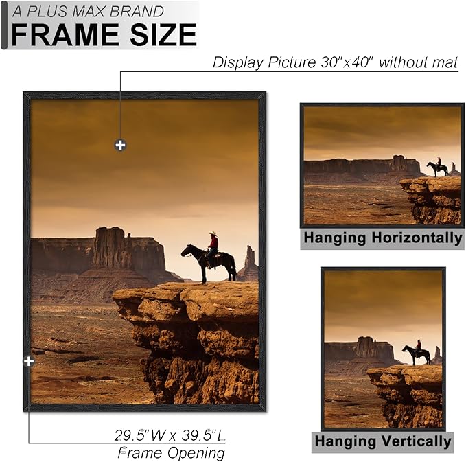 A PLUS MAX 30x40 Picture Frame, Black Engineered Wood Frame for 30 x 40 Inch Picture Poster Photo, Light Weight 30 by 40 Frame with Wood-grain for Wall - 1 Pack/Black/30 x40