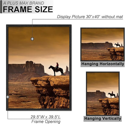 A PLUS MAX 30x40 Picture Frame, Black Engineered Wood Frame for 30 x 40 Inch Picture Poster Photo, Light Weight 30 by 40 Frame with Wood-grain for Wall - 1 Pack/Black/30 x40