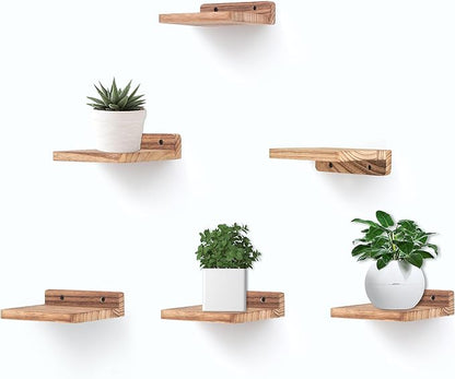 Small Floating Shelf, 5x6 Inch Display Ledges for Wall,Mini Shelves,Rustic Wood Shelf for Bedroom Living Room Bathroom Kitchen (6, Carbonized Black)