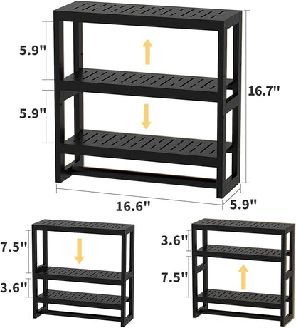Bathroom Shelves with Hanging Bar Over Toilet Storage - Adjustable Wall Organizer (Black)