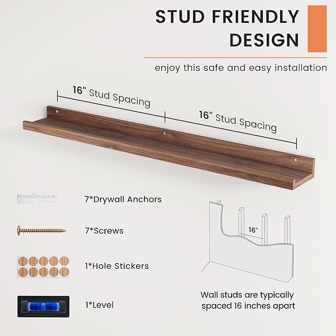 Picture Ledge Shelf, Floating Shelves Set of 2, 36 Inches Nursery Book Shelves for Toys Storage, Kids Bookshelf Wall Mounted for Living Room Bedroom Decor Books Photo Frames, Walnut