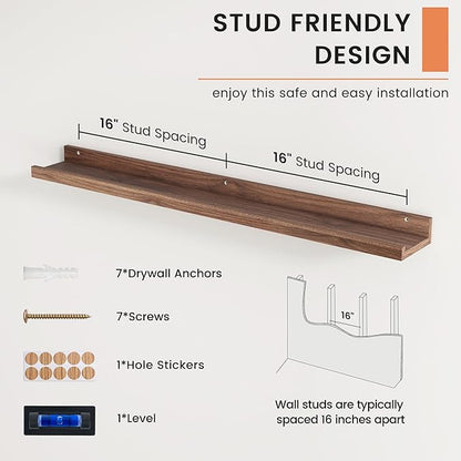 Picture Ledge Shelf, Floating Shelves Set of 2, 36 Inches Nursery Book Shelves for Toys Storage, Kids Bookshelf Wall Mounted for Living Room Bedroom Decor Books Photo Frames, Walnut