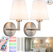 Battery Operated Wall Sconces Set of 2, Wireless Wall Light with 10000mAh RGB Dimmable Magnetic Bulb, Rechargeable Wall Sconce with Remote Control for Bedroom Living Room