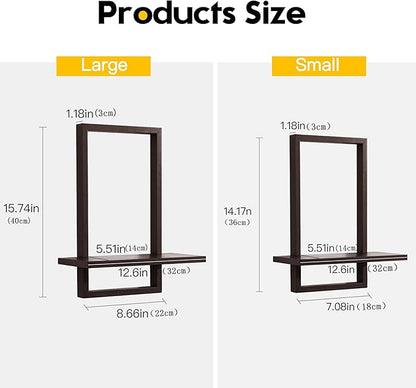 PHOENANCEE Square Floating Shelves,Wall Plants Holder,Bathroom Wall Decor,Framed Decorative Shelf Black,Modern Chic Set of 2 for Living Room Bedroom Home Office,Soild Wood,L+S(Walnut