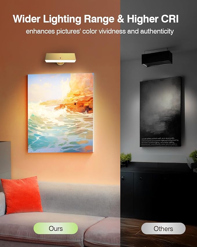 Battery Powered Wall Sconce Lights Set of Two: Gold Rechargeable Wall Lights with Remote, Wireless LED Wall Mounted Lights, 360° Rotation Magnetic Cordless Scone Lighting for Bedroom Living Room