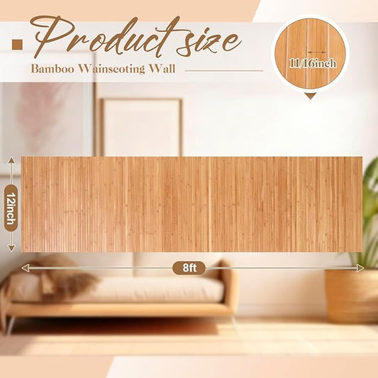 Juexica 2 Pcs Natural Bamboo Wall Panel 12 x 96 Inch Bamboo Covering Renewable Pole Wrap Fencing Wainscoting Room Divider for Interior Wall Decoration Bedroom Living Room Ceiling Tiles(Carbonized)