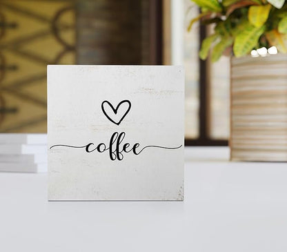 Love Coffee Wooden Box Sign - Rustic Coffee Decor for Home, Kitchen, Office, Cafe, Bar - Wall, Tabletop