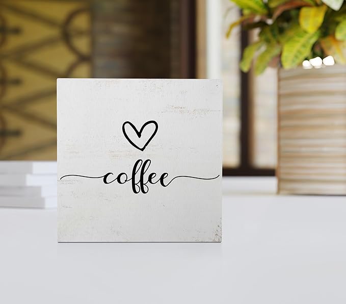 Love Coffee Wooden Box Sign - Rustic Coffee Decor for Home, Kitchen, Office, Cafe, Bar - Wall, Tabletop
