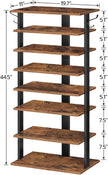 HOOBRO 8 Tiers Vertical Shoe Rack, Wooden Shoe Storage Organizer with Hooks, Narrow Shoe Tower for 16 Pairs, Space Saving, for Entryway, Living Room, Bedroom, Rustic Brown BF750XJ01