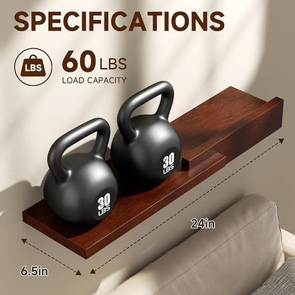 Floating Shelves for Wall, Set of 2 Rustic Wood 24 Inches Wall Mounted Shelves for Bathroom，Bedroom, Living Room &Kitchen, Heavy Duty Display Picture Ledge Shelf for Home Decor Storage Brown