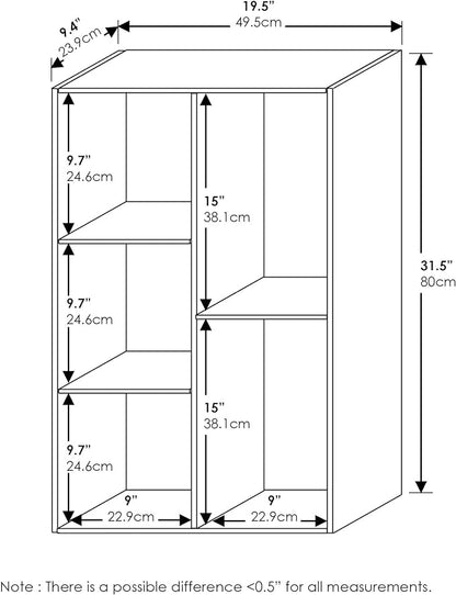 Furinno LUDER Book Shelf, 5-Cube Bookshelf, Reversible Bookcase, 9.4 x 19.5 x 31.5, for Living Room, Bedroom, Home Office, White/Light Blue