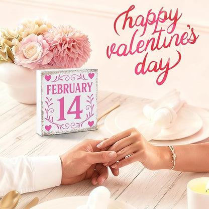 Valentines Desk Decor, Valentine's Day Home Office Table Sign for Wife Daughter from Dad Husband, Valentine Gifts Decorations for Porch Tiered Tray Shelf Party, 14 Feb
