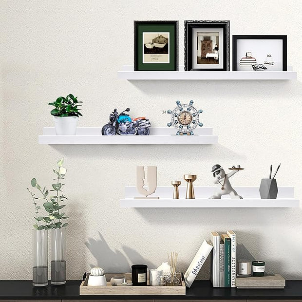 AZSKY 24 Inch Picture Ledge Shelf Floating Shelves Wall Mounted Set of 3 White