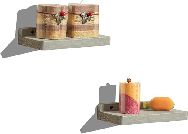 Freezing point Small Floating Shelf for Wall Set of 2 Natural Wood 8Inch Mini Wall Shelves Decor Plant Display Collectibles Mounted Kitchen Bathroom Bedroom Corner Decorative Storage Tiny Stand Grey