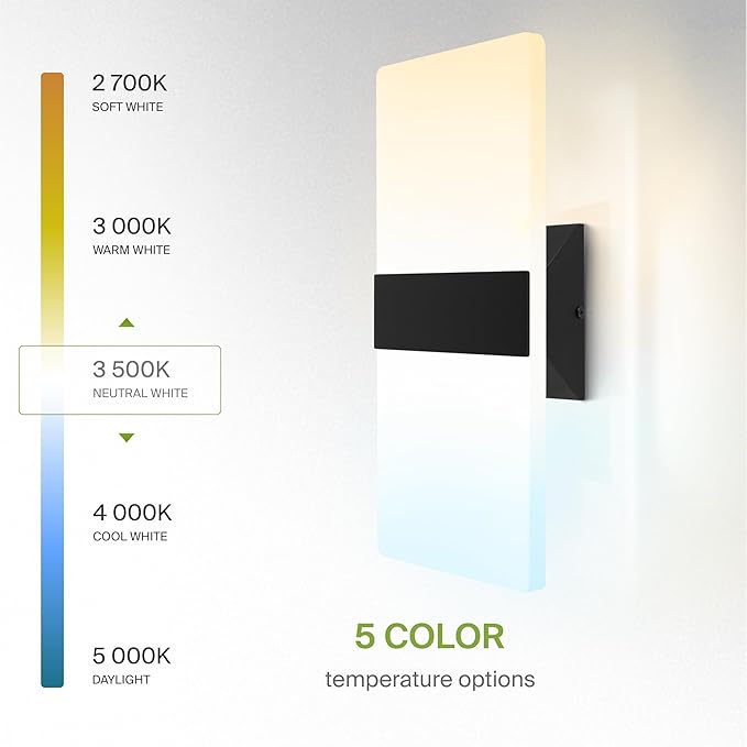 ASD LED Indoor Wall Mount Light Fixture - 14 Inch 24W Modern Interior Matte Black Dimmable Wall Sconce Light - ETL 2700K-5000K Adjustable - Hallway, Bedroom LED Wall Lights, Pack of 2