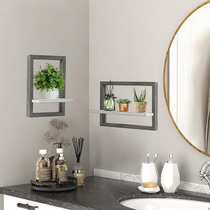 idee-home Floating Shelves for Wall, Rustic Square Hanging Floating Shelves Set of 4 Wood, Wall Decor Mounted Bathroom, Living Room, Kitchen Storage