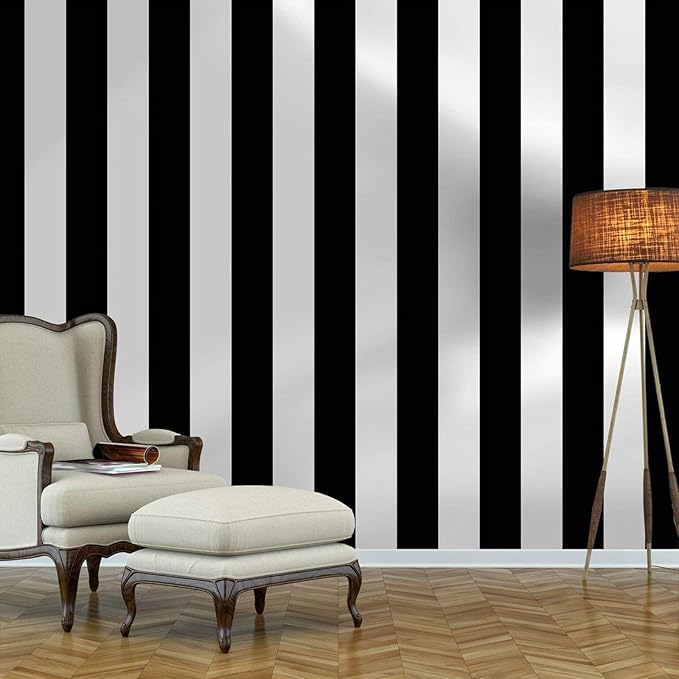 Guvana Striped Peel and Stick Wallpaper Black and White Self-Adhesive Wallpaper 394"x17.7" Removable Contact Paper Waterproof Wall Paper for Livingroom Cabinets Shelves Drawer Liner Decor Vinyl Roll