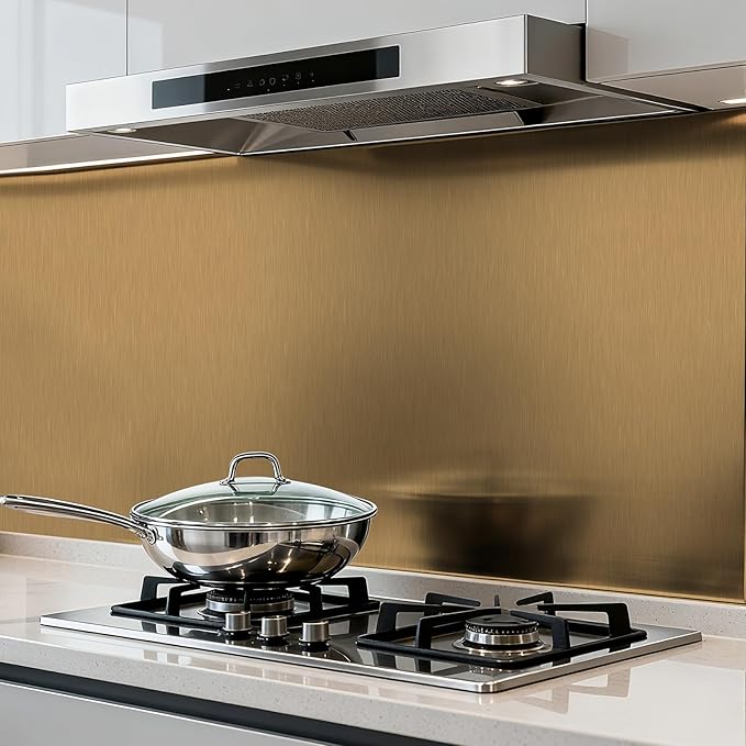Stainless Steel Contact Paper 15.7"x 472" Dark Gold Stainless Steel Contact Paper Peel and Stick Countertop Self Adhesive Thick Texture Vinyl Waterproof Wallpaper Fridge Kitchen Cabinets