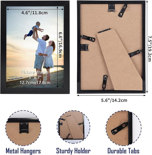 Hoikwo 18 Packs 5x7 Black Multi Plastic Picture Frames Set with Plastic Cover for Family Photos, Artwork, Light Weight Bulk 5 by 7 Frames Pack for Wall Hanging and Table, Stylish Picture Frames