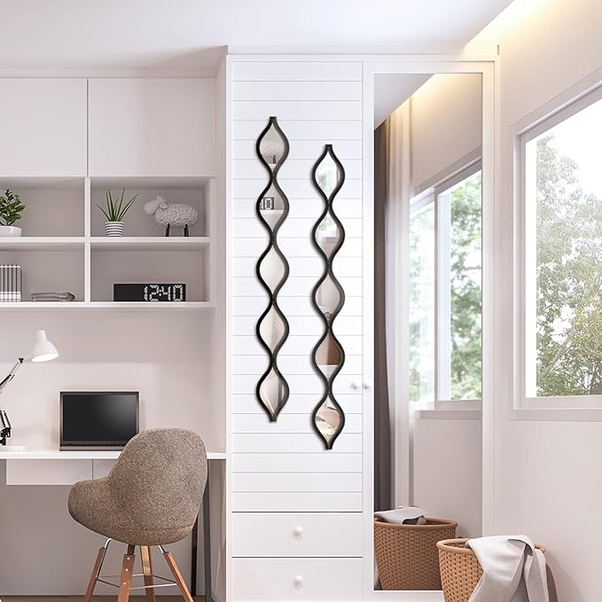 Yulejo 3 Pcs Acrylic Teardrop Mirror Decor Narrow Wall Decor Boho Vintage Wall Art for Apartment Home Living Room Bathroom Bedroom Hallway (Black Edge)