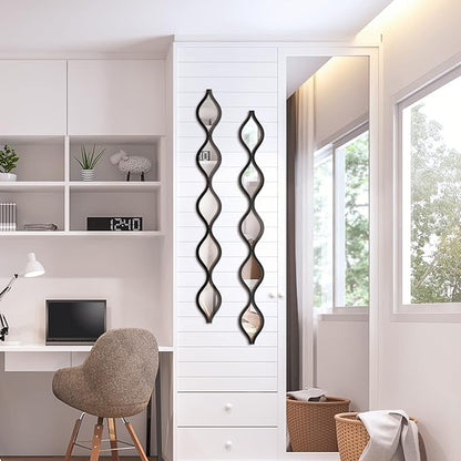 Yulejo 3 Pcs Acrylic Teardrop Mirror Decor Narrow Wall Decor Boho Vintage Wall Art for Apartment Home Living Room Bathroom Bedroom Hallway (Black Edge)